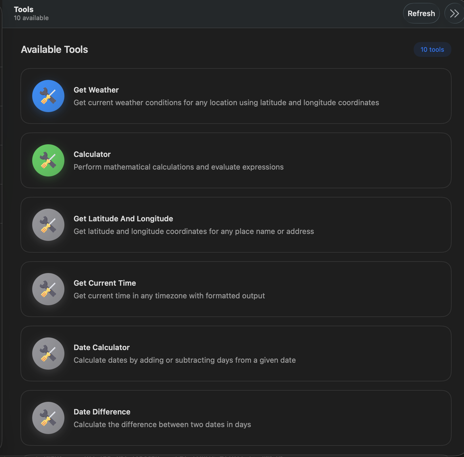 Server-side MCP tools available in the app