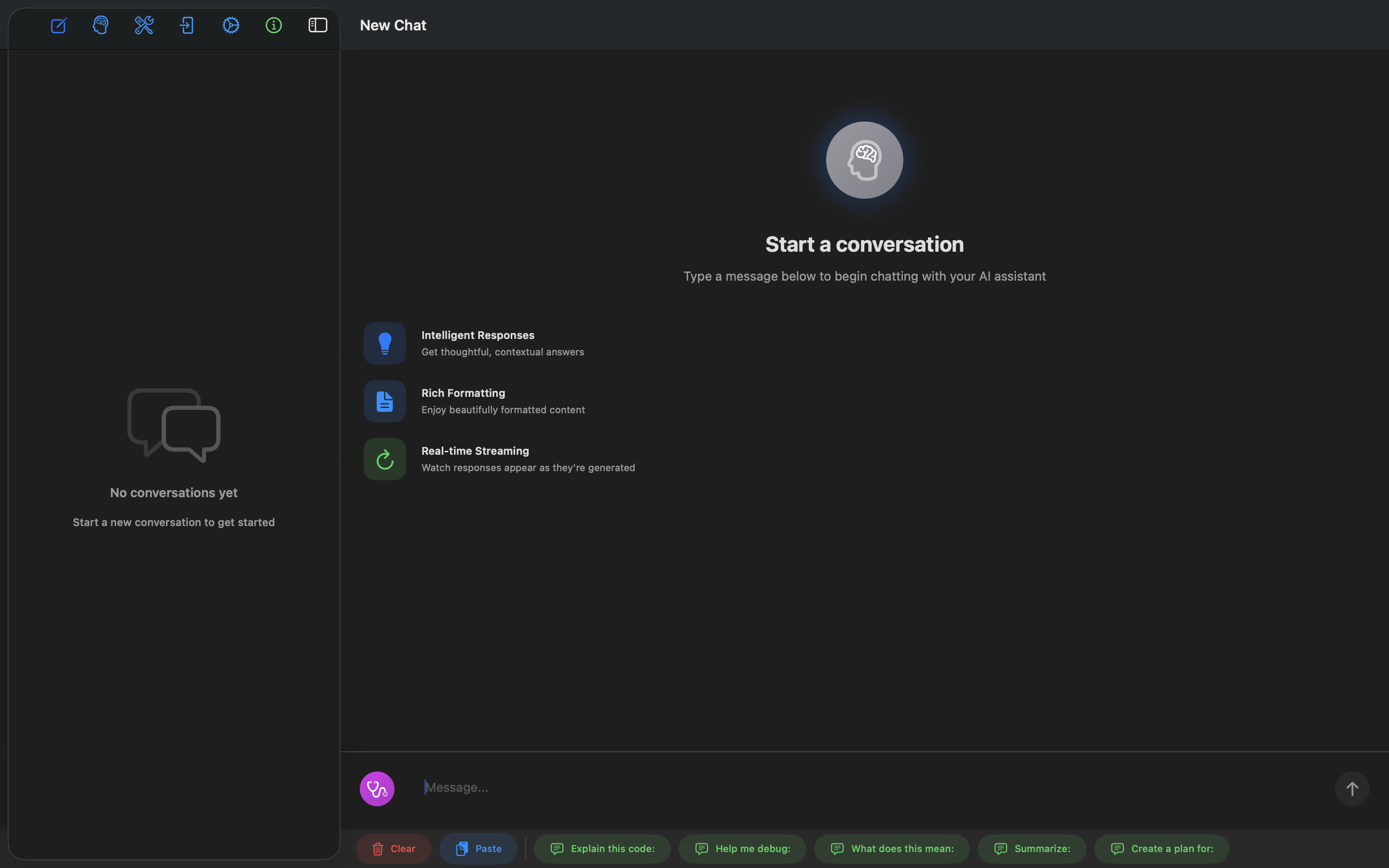 ChatBridger new chat screen on macOS